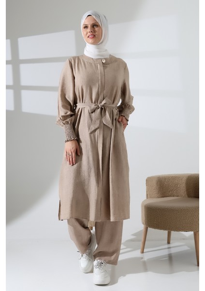 Kadın Gizli Fermuarlı Yandan Yırtmaçlı Gipeli Hac Umre Kıyafeti Tesettür Ikili Takım Bej fiyatları