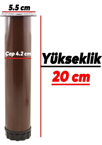 Mobilya Kanepe Baza Koltuk Metal Destek Ayağı Ayarlanabilir Kahverengi Ayak 20 cm 4 Adet modelleri