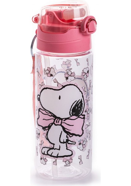 Snoopy Kız Çocuk 500 ml Silikon Pipetli Okul Suluğu / Matarası