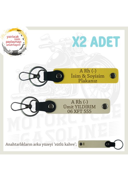 Yol Arkadaşlarına Özel Isim Plaka, A Rh (-) Kan Grubu Yazılı Kişisel X2 Anahtarlık, Sarı-S Kahve-Sk