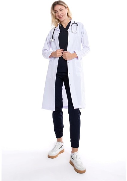 Beyaz Maxi Boy, Klasik Yaka, Doktor Önlüğü
