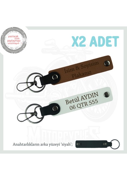 Eşinize Çok Özel Hediye, Isim ve Plaka Yazılı 2'li Deri Anahtarlık Takım, Hatıralık, Kahve-Beyaz-Syh
