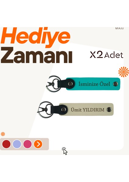 Dayıya Manevi Sürpriz, Isimli 2’li Anahtarlık Takımı, Kırmızı-Yeşil-Sütlü Kahve