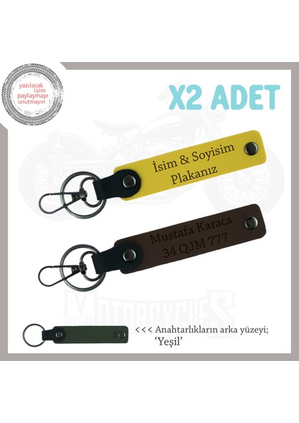 Plaka & Isim Yazılı Deri Anahtarlık Seti – Araç Sahiplerine Prestijli Hediye, Sarı-K Kahve-Ysl