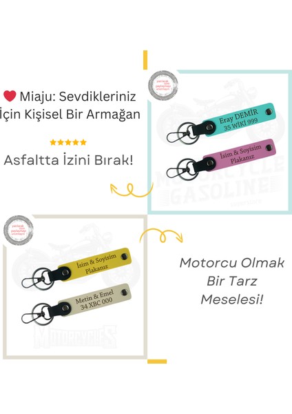 Plaka & Isim Yazılı Deri Anahtarlık Seti – Araç Sahiplerine Prestijli Hediye, Sarı-K Kahve-Ysl