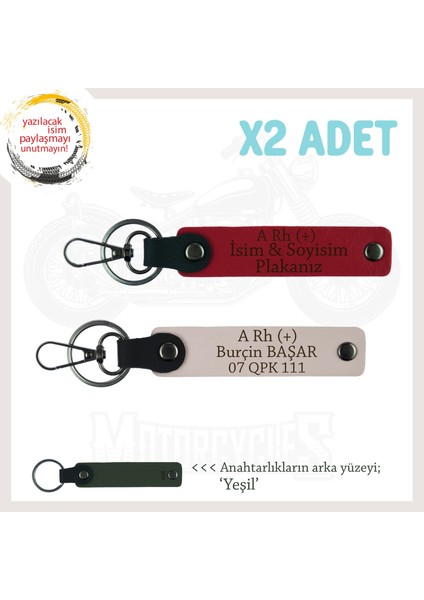 Yol Tutkunlarına, Isim Plaka ve A+ Kan Grubu Yazılı Kişiye Özel X2 Anahtarlık Set, Kırmızı-Pudra-Ysl