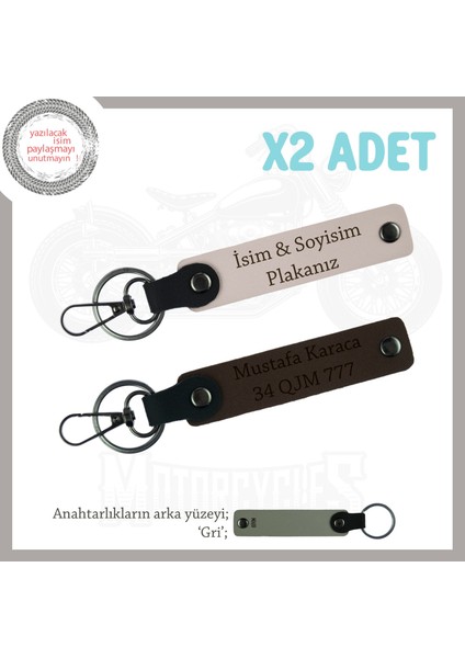 Tarz Sahibi Sürücülere Özel, Isim ve Plaka Yazılı Deri 2’li Anahtarlık, Pudra-K Kahve-Gr