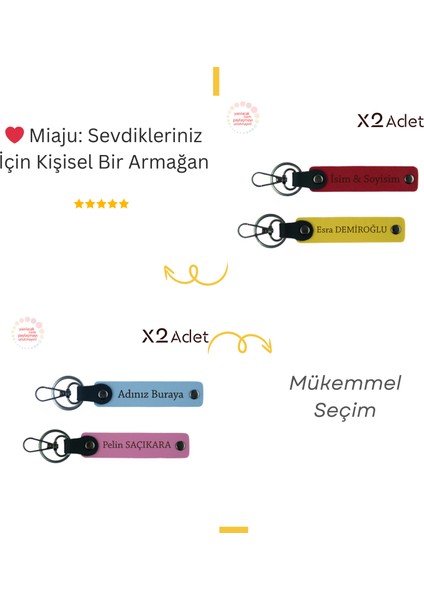 Doğum Gününe Ince Hediye,kişisel Isimli 2’li Anahtarlık Takımı, Açık Kahve-Koyu Turkuaz-Siyah fiyatları