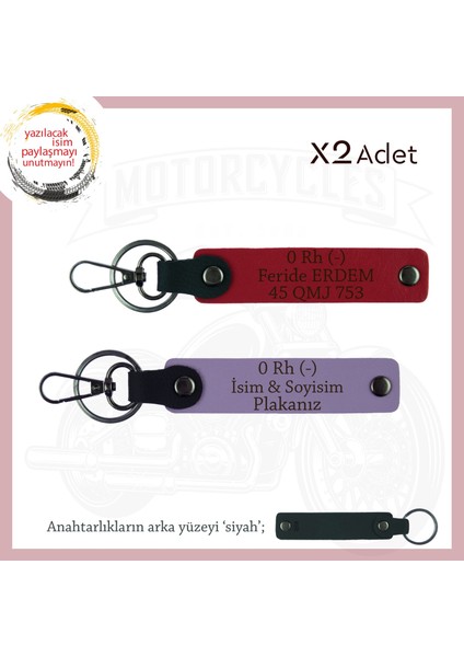 Yol Arkadaşlarına Özel, Isim Plaka ve 0 Rh (-) Kan Grubu Kişisel X2' Li Anahtarlık, Mor-Kırmızı-Syh