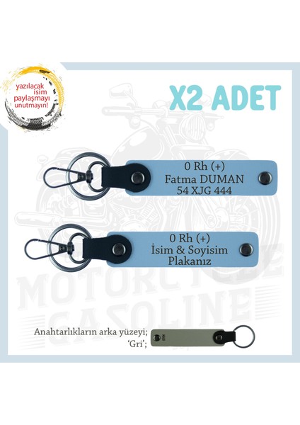 Yol Arkadaşlarına, Isim Plaka ve 0 Rh + Kan Grubu Yazılı Acil Durum 2'li Anahtarlık Takımı, Mavi-Gr