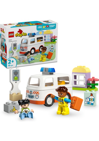 ® DUPLO® Ambulans ve Sürücü 10447 - 2 Yaş & Üzeri Çocuklar için Eğitici Oyuncak Yapım Seti (19 Parça)