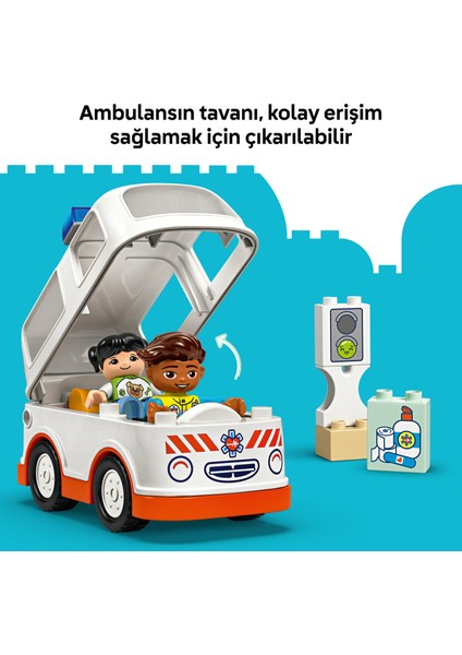 ® DUPLO® Ambulans ve Sürücü 10447 - 2 Yaş & Üzeri Çocuklar için Eğitici Oyuncak Yapım Seti (19 Parça)