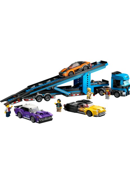 ® City Spor Arabalı Araç Taşıma Kamyonu 60408 - 7 Yaş & Üzeri Çocuklar için Yaratıcı Oyuncak Yapım Seti (998 Parça)