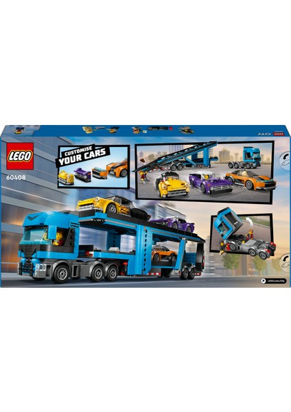 ® City Spor Arabalı Araç Taşıma Kamyonu 60408 - 7 Yaş & Üzeri Çocuklar için Yaratıcı Oyuncak Yapım Seti (998 Parça)