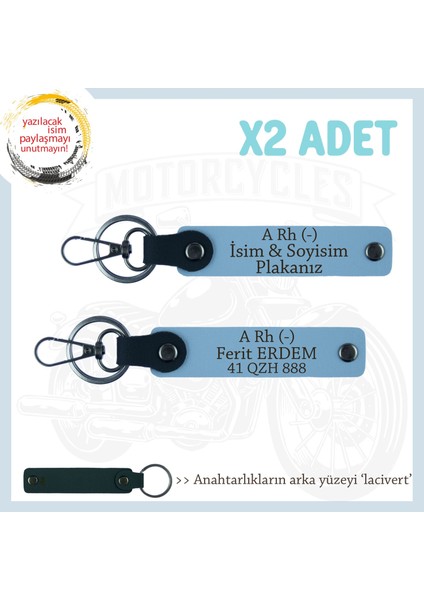 Yol Arkadaşlarına, Isim Plaka ve A Rh - Kan Grubu Yazılı Acil Durum X2 Anahtarlık Takımı, Mavi-Laci