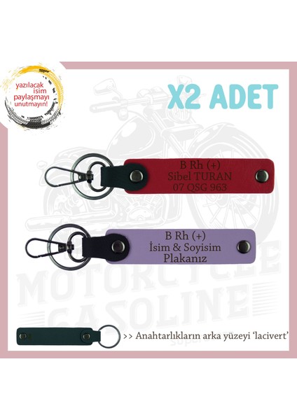 Yol Arkadaşlarına Özel, Isim Plaka ve B Rh (+) Kan Grubu Kişisel X2' Li Anahtarlık, Mor-Kırmızı-Laci