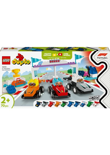 ® DUPLO® F1® Takımı Yarış Arabaları ve Sürücüler 10445 - 2 Yaş & Üzeri Çocuklar için Eğitici Oyuncak Yapım Seti (70 Parça)