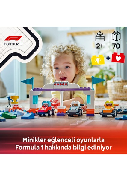 ® DUPLO® F1® Takımı Yarış Arabaları ve Sürücüler 10445 - 2 Yaş & Üzeri Çocuklar için Eğitici Oyuncak Yapım Seti (70 Parça)