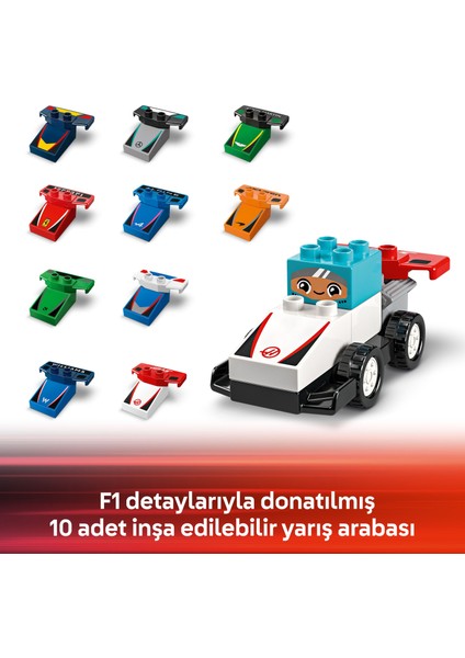 ® DUPLO® F1® Takımı Yarış Arabaları ve Sürücüler 10445 - 2 Yaş & Üzeri Çocuklar için Eğitici Oyuncak Yapım Seti (70 Parça)
