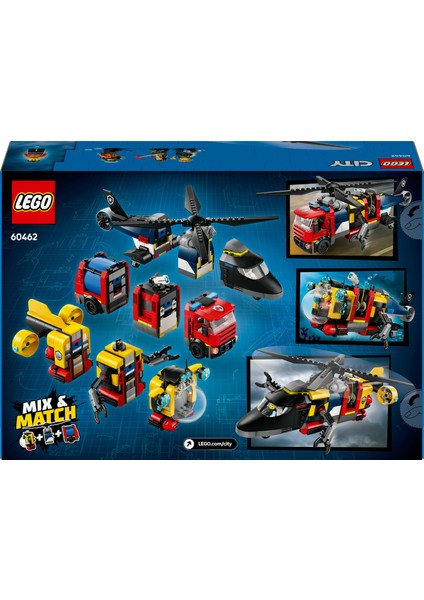 ® City Helikopter, İtfaiye Kamyonu ve Denizaltı Karışımı 60462 - 7 Yaş & Üzeri Çocuklar için Oyuncak Yapım Seti (874 P)