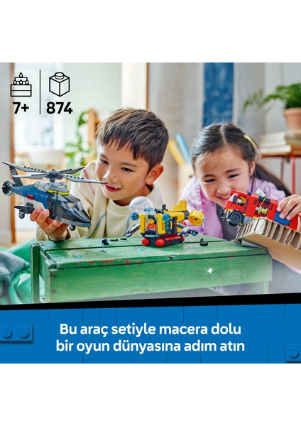 ® City Helikopter, İtfaiye Kamyonu ve Denizaltı Karışımı 60462 - 7 Yaş & Üzeri Çocuklar için Oyuncak Yapım Seti (874 P)