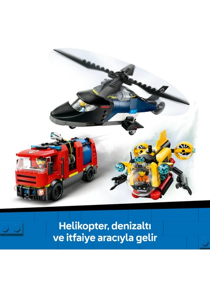 ® City Helikopter, İtfaiye Kamyonu ve Denizaltı Karışımı 60462 - 7 Yaş & Üzeri Çocuklar için Oyuncak Yapım Seti (874 P)