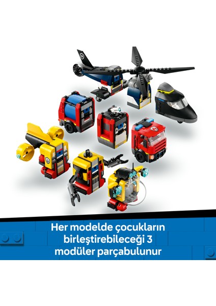 ® City Helikopter, İtfaiye Kamyonu ve Denizaltı Karışımı 60462 - 7 Yaş & Üzeri Çocuklar için Oyuncak Yapım Seti (874 P)