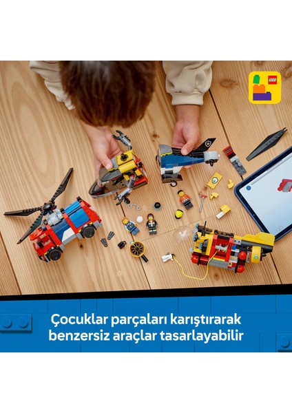 ® City Helikopter, İtfaiye Kamyonu ve Denizaltı Karışımı 60462 - 7 Yaş & Üzeri Çocuklar için Oyuncak Yapım Seti (874 P)