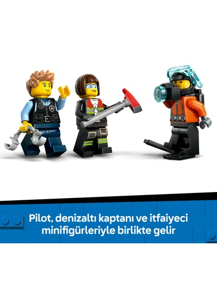 ® City Helikopter, İtfaiye Kamyonu ve Denizaltı Karışımı 60462 - 7 Yaş & Üzeri Çocuklar için Oyuncak Yapım Seti (874 P)