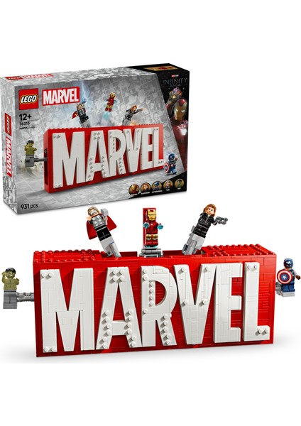 ® Marvel MARVEL Logosu ve Minifigürleri 76313 - 12 Yaş & Üzeri Çocuklar için Yaratıcı Oyuncak Yapım Seti (931 Parça)
