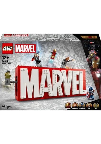 ® Marvel MARVEL Logosu ve Minifigürleri 76313 - 12 Yaş & Üzeri Çocuklar için Yaratıcı Oyuncak Yapım Seti (931 Parça)