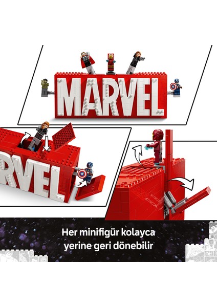 ® Marvel MARVEL Logosu ve Minifigürleri 76313 - 12 Yaş & Üzeri Çocuklar için Yaratıcı Oyuncak Yapım Seti (931 Parça)
