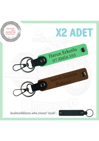Tarz Sahibi Şöförler Için, Isim ve Plaka Yazılı Hediyelik 2'li Anahtarlık Set, Kahve-F Yeşil-Syh