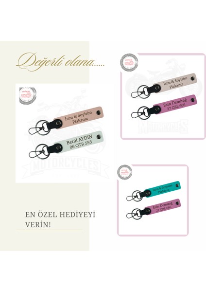 Tarz Sahibi Şöförler Için, Isim ve Plaka Yazılı Hediyelik 2'li Anahtarlık Set, Kahve-F Yeşil-Syh