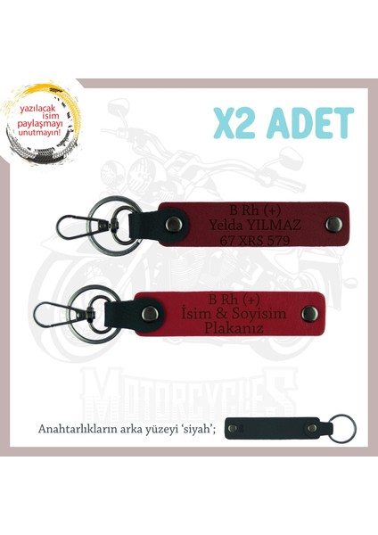 Yol Arkadaşlarına, Isim Plaka ve B Rh (+) Yazılı Kişiselleştirilmiş X2 Anahtarlık, Kırmızı-Bordo-Syh