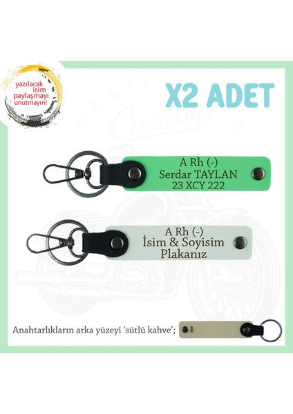 Motorcu Arkadaşlara, Isim Plaka ve A Rh- Kan Grubu Yazılı Acil Durum Anahtarlığı, Beyaz-F Yeşil-Sk