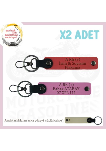 Kadın Sürücüye Hediye, Isim Plaka ve A Rh (+) Kan Grubu Yazılı X2 Anahtarlık, Nar Çiçeği-Pembe-Sk