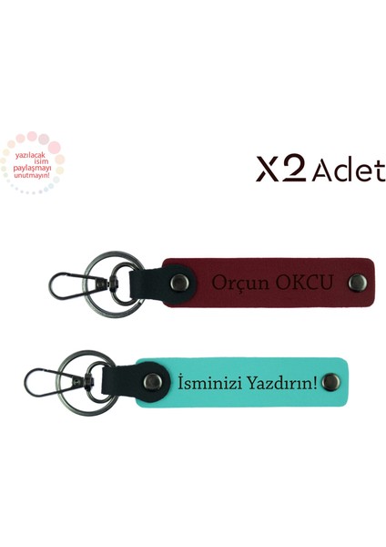 Öğretmene Teşekkür Simgesi, Isim & Soyisim Kişiselleştirilmiş 2’li Anahtarlık, Turkuaz-Bordo