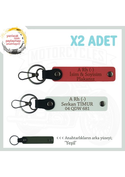 Hız Severlere Özel, Isim Plaka ve A Rh (-) Kan Grubu Yazılı X2 Anahtarlık Set, Nar Çiçeği-Beyaz-Ysl