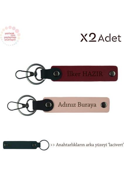 Babalar Gününe Hediye, Isim & Soyisim Kişiselleştirilmiş 2’li Anahtarlık, Yavru Ağzı-Bordo-Lacivert