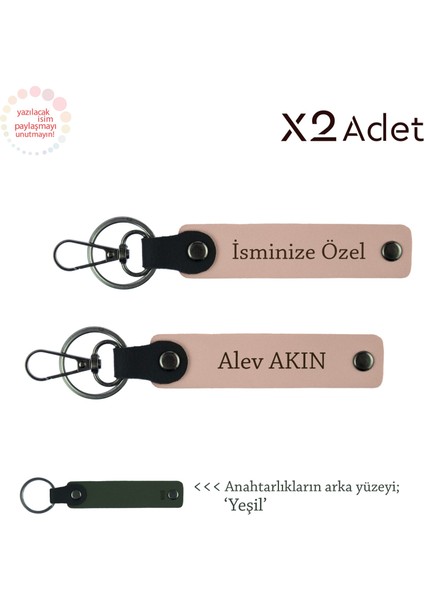 Anne ve Baba Ismi Bir Arada 14 Şubata Özel Jest, Isim Yazılı 2’li Anahtarlık Seti, Yavru Ağzı-Yeşil