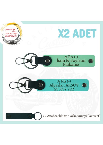 Ehliyeti Olanlara, Isim Plaka, A Rh (-) Kan Grubu Yazılı Hediye 2'li Anahtarlık, Yeşil-Turkuaz-Laci