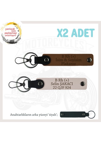 Biker Tarzına, Isim Plaka ve B Rh (+) Kan Grubu Yazılı Güvenli Sürüş Anahtarlığı, Kahve-Pudra-Syh