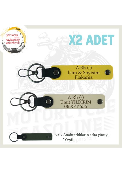 Yol Arkadaşlarına Özel Isim Plaka, A Rh (-) Kan Grubu Yazılı Kişisel X2 Anahtarlık, Sarı-S Kahve-Ysl