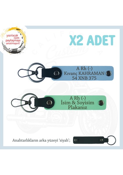 Babaya Özel Isim Plaka ve A Rh (-) Kan Grubu Yazılı Kişiselleştirilmiş X2 Anahtarlık, Yeşil-Mavi-Syh