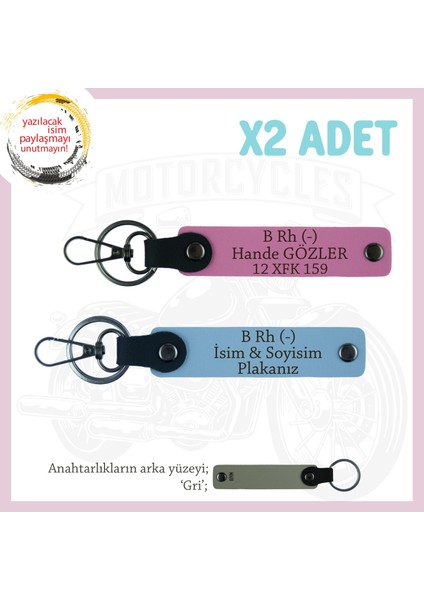 Hız Tutkunlarına, Isim Plaka ve B Rh (-) Kan Grubu Yazılı 2'li Anahtarlık, Hediyelik, Mavi-Pembe-Gr