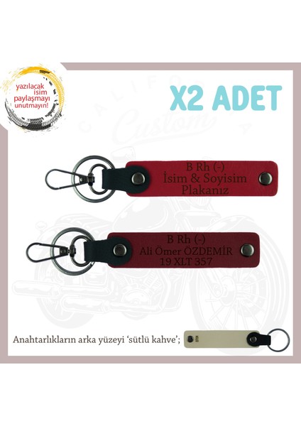 Motor Tutkunlarına, Isim Plaka ve B Rh (-) Kan Grubu Yazılı X2 Anahtarlık Hediye, Kırmızı-F Yeşil-Sk