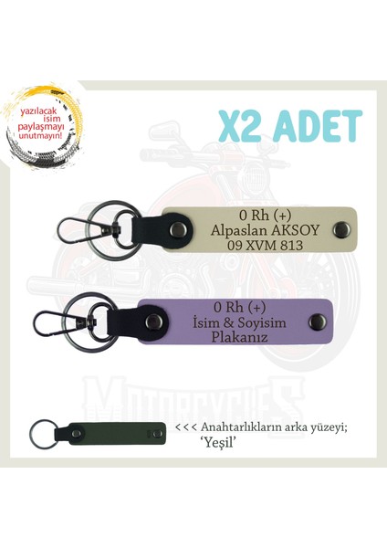 Motorcu Dostlara Özel, Isim Plaka ve 0 Rh (+) Kan Grubu, Hediye 2'li Anahtarlıklar, Mor-S Kahve-Ysl