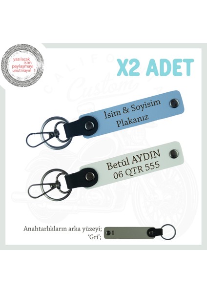 Motosiklet Aşıkları Için, Isim Plaka Yazılı Kişiselleştirilebilir X2 Anahtarlık, Mavi-Beyaz-Gr