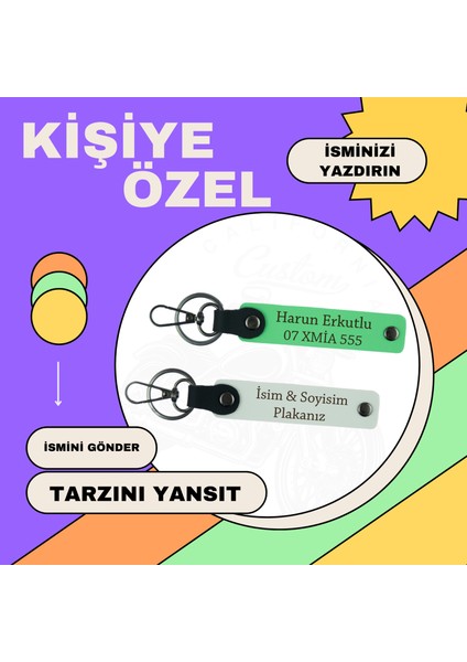 Motosiklet Aşıkları Için, Isim Plaka Yazılı Kişiselleştirilebilir X2 Anahtarlık, Mavi-Beyaz-Gr fiyatları